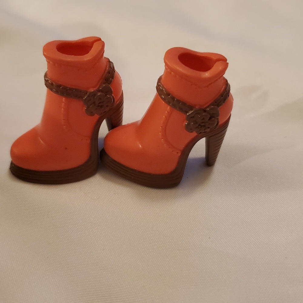 Barbie My Scene Doll‎ Shoes High Heel Point Toe Flower Ankle Boots Pink Brown